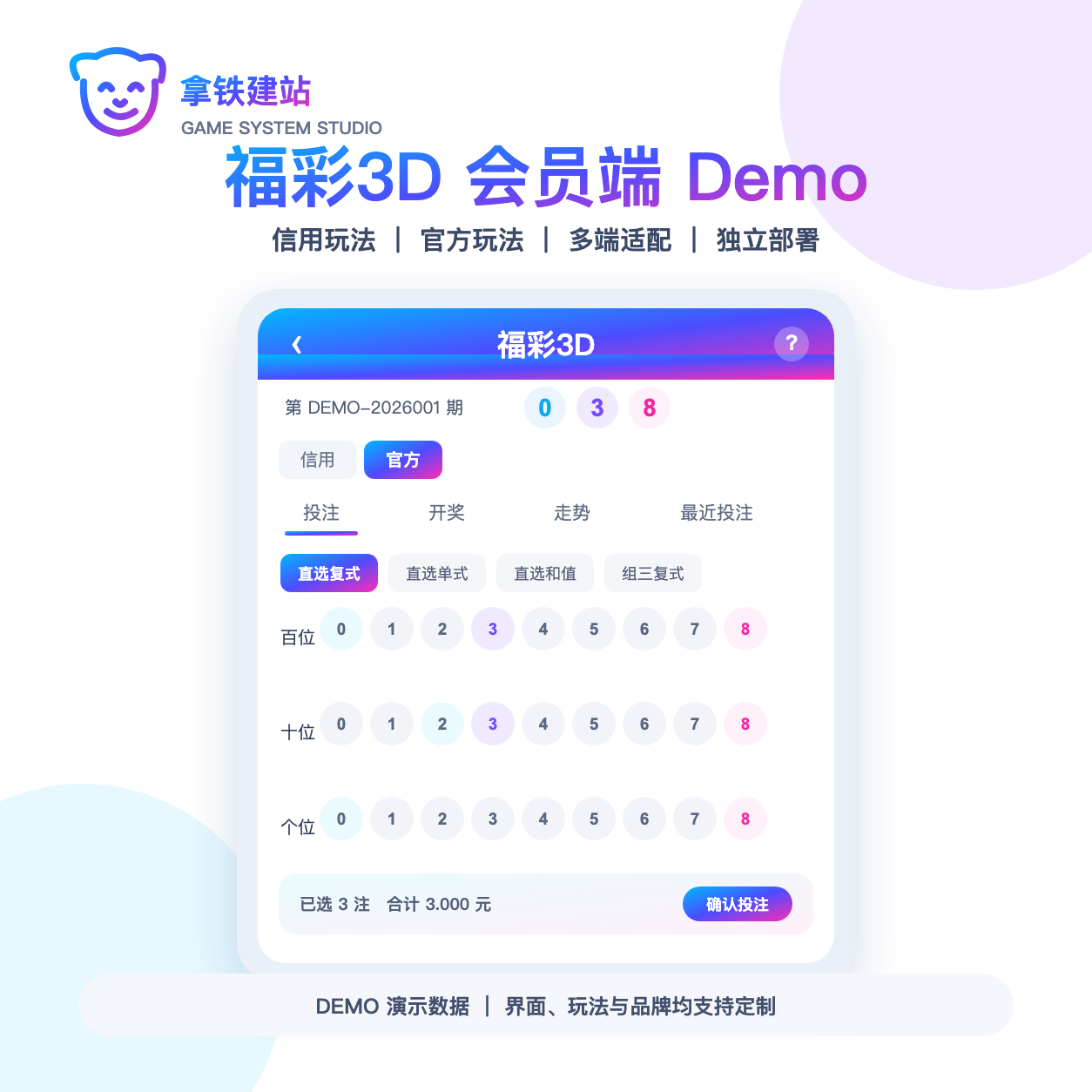 Synthetic-data demo of a digital game member interface